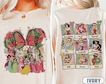 Disney prinses kerstshirt, Coquette Bows Disney kerstshirt, sneeuwwitje Ariel Jasmine kerstshirt, Disneyland kerstshirt
