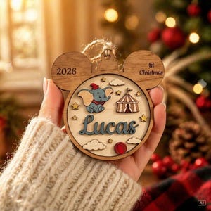 Custom Disney Baby Name Ornament, Dumbo Nursery Ornament, Disney Christmas Tree Wooden Ornament image 6