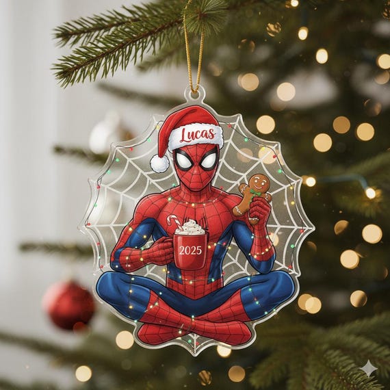 Personalized Name Spiderman Christmas Acrylic Ornament, Disney Spider Christmas Gift, Disney Decor, Christmas Tree Decor, Christmas Ornament