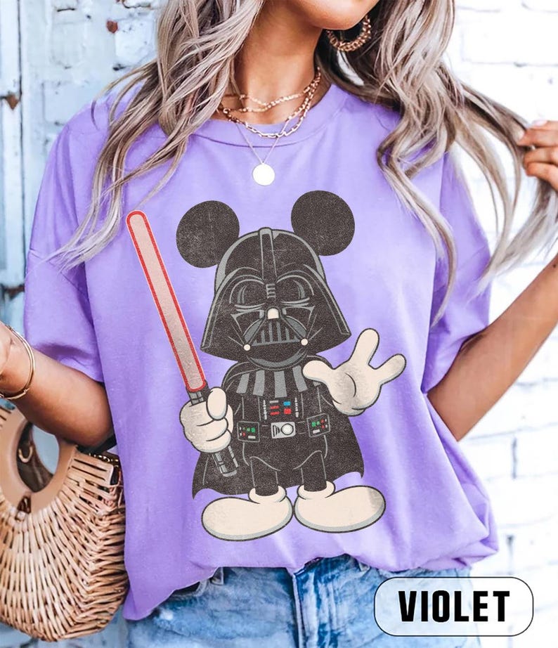 Maglietta retrò Disney Topolino Star Wars, maglietta Star Wars Darth Vader, t-shirt vintage Disney Topolino, maglietta coordinata per la famiglia Disneyland immagine 11