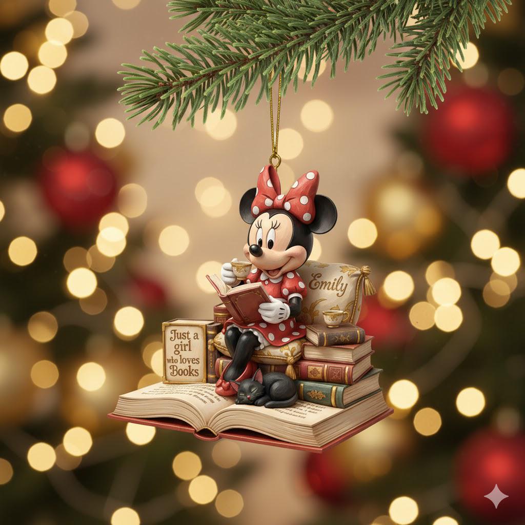 Discover Personalized Name Disney Just A Girl Who Loves Books Acrylic Ornament, Bookish Disney Xmas Ornament, Book Lovers Gift, Bookworm Ornaments