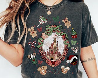 Kokette Bögen Disneyland Schloss Weihnachtshemd, Magic Kingdom Weihnachtshemd, Disney Weihnachtshemd, Micky und Freunde Weihnachtshemd