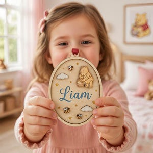 Personalized Disney Pooh Baby Name Ornament, Custom Winnie The Pooh Ornament, Nursery Christmas Tree Decoration, Pooh Wooden Ornament image 6