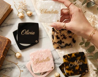 Personalisierter Spiegel Compact, benutzerdefinierter Name Spiegel, gravierter Buchstabe Goldspiegel, benutzerdefinierter Brautspiegel, Hochzeitsspiegel Geschenk, Hochzeit Party Favor
