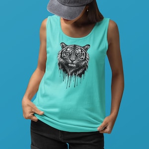 Tiger Face Tank Top, Tiger Print Shirt, Animal Lover Graphic Tee, Wildlife Sleeveless Top, Unisex Tiger Apparel, Tank Top, Tiger Tank Top