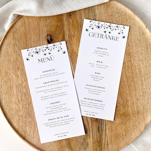 Menu & Drinks List I Canva Template I Editable menu and drinks list in an elegant floral design for weddings and events