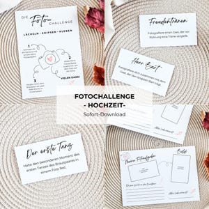 Fotochallenge Hochzeit | 100 Fotoaufgaben | Anleitung Fotochallenge | Ausfüllkarten | Gästebuch | Sofort-Download | PDF | DIN A4 + A5