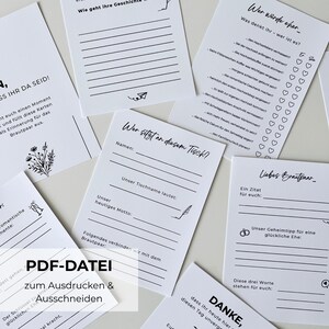 Mini-gastenkaarten voor bruiloften | Gastenboekkaarten om in te vullen | Herinneringen voor het bruidspaar | Direct downloaden | PDF-bestand | A4