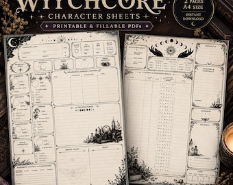 Witchcore DnD Character Sheet Bundle | Gothic 5e Printable PDF | Occult Spellbook Pages
