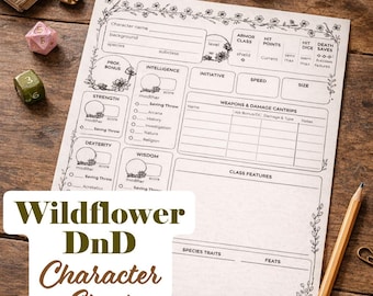 Wildflower DnD Character Sheet: 5e Compatible (Printable PDF)