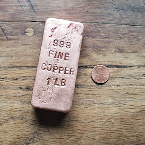 Solid 1 Pound Copper Ingot // .999 Fine Copper // Hand Poured
