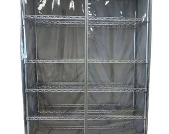 Storage Shelving Unit Cover, fits racks 48"W x 18"D x 72"H in Grey with see through PVC Panel
