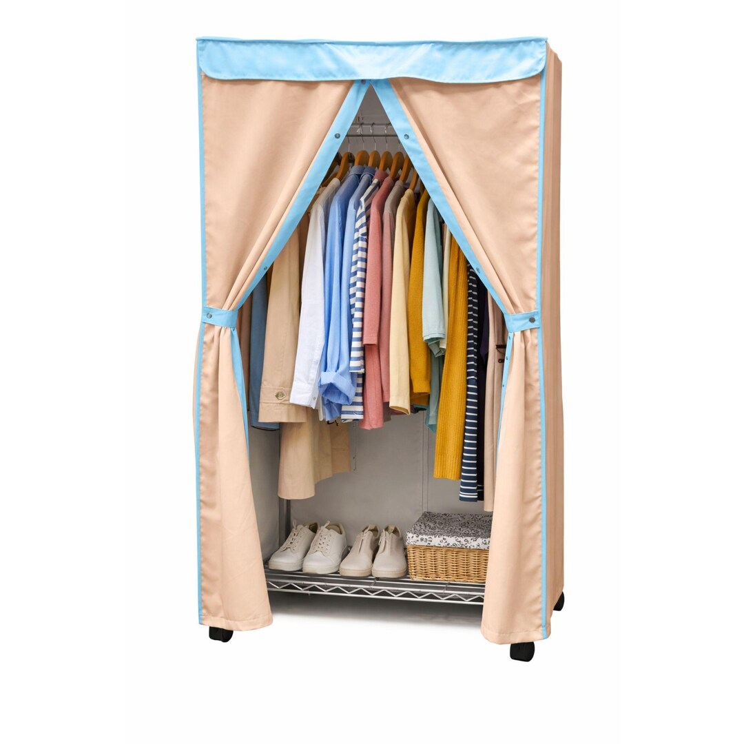 Garment Rack Cover Canvas Garment Rack Cover Beige Khaki With Glacier Blue Trim Clothing Rack ...