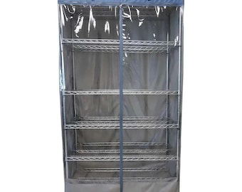 Storage Shelving Unit Cover, fits racks 36"W x 18"D x 72"H one side see through panel in Grey and Dusty Blue Trim