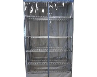 Storage Shelving Unit Cover, fits racks 48"W x 24"D x 72"H one side see through panel in Grey and Dusty Blue Trim