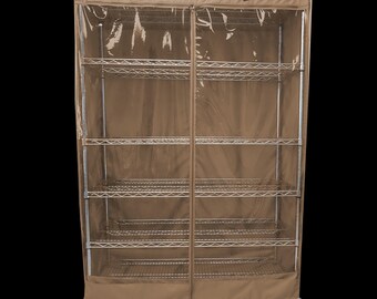 Storage Shelving Unit Cover, fits racks 48"W x 24"D x 72"H one side see through panel in Beige Khaki
