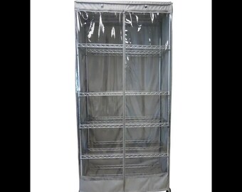 Storage Shelving Unit Cover, fits racks 30"W x 14"D x 60"H one side see through panel in Grey