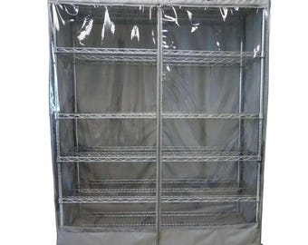Storage Shelving Unit Cover, fits racks 72"W x 18"D x 72"H one side see through panel in Grey