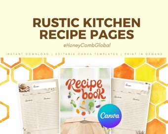 Rustic Kitchen Recipe Pages, Vintage Style (Printable 4x6 Cards)