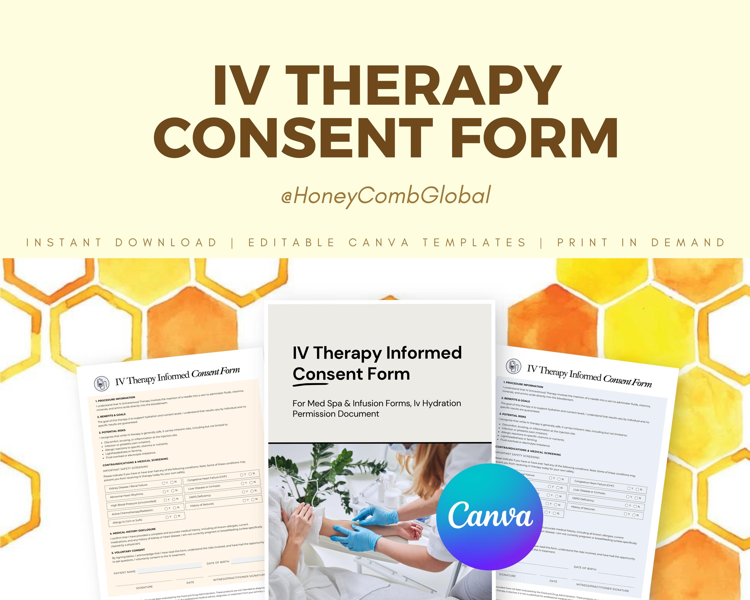 Iv Consent Form Iv Therapy Consent Form Template for Med Spa & Infusion Forms, Iv ...