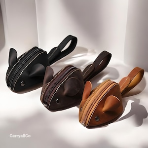Borsa in pelle a forma di topo / Marsupio per topi / Piccola borsa / Cerniera / Borsa organizer / Marsupio / Marsupio per chiavi / Comoda borsa / Regalo per lui/lei