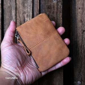 Portafoglio da uomo in pelle di lusso / Portafoglio in pelle retrò / Porta monete/carte / Mini borsa / Portafoglio sottile / Portafoglio con cerniera / Portafoglio elegante