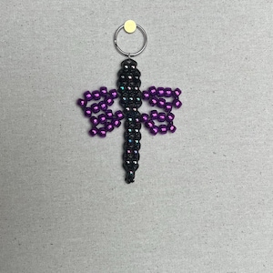 Dark Iridescent Dragonfly Bead Pet Keychains Bag Charm | Dragonfly Bead Buddy | Dragonfly Bead Pet | Bag Charm Keyring | Kandi Retro 2000s