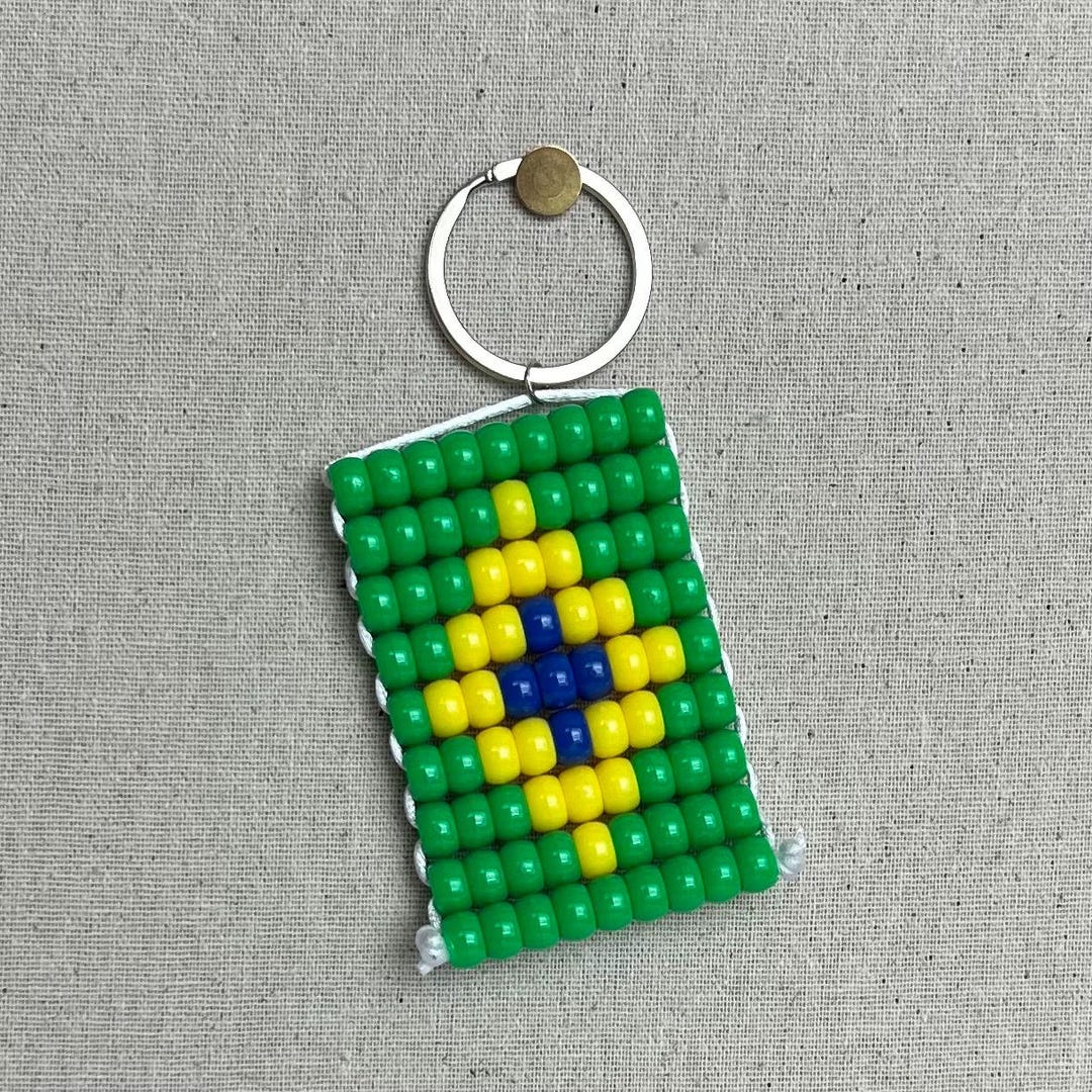 Brazil Flag Beaded Keychain | Y2K Bead Pet Bag Charm - Etsy