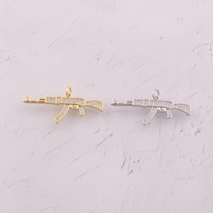 18K Gold Filled Weapons Pendant Dainty CZ AK47 Rifle Charms for DIY Jewelry Findings Making Supply