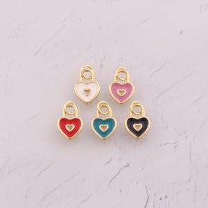 18K Gold Filled Heart Pendant Dainty Enamel Love Lock Charms for DIY Jewelry Findings Making Supply