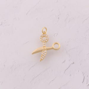 18K Gold Filled Scissors Pendant Dainty CZ Scissors Charms for DIY Jewelry Findings Making Supply