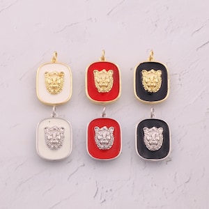 18K Gold Filled Enamel Lion Pendant Dainty Animal Charms for DIY Jewelry Findings Making Supply