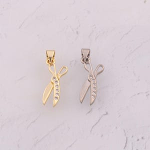 18K Gold Filled Scissors Pendant Dainty CZ Scissors Charms for DIY Jewelry Findings Making Supply