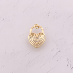 18K Gold Filled Heart Pendant Dainty CZ Love Lock Charms for DIY Jewelry Findings Making Supply