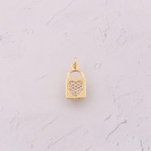 18K Gold Filled Heart Pendant Dainty CZ Love Lock Charms for DIY Jewelry Findings Making Supply