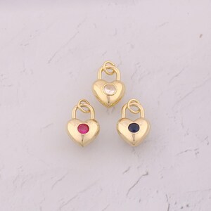 18K Gold Filled Heart Pendant Dainty CZ Love Lock Charms for DIY Jewelry Findings Making Supply