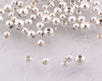 925 Sterling Silver Round Spacer Beads Sterling Silver Dainty Ball Beads for DIY Jewelry Findings Making Supply