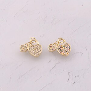 18K Gold Filled Heart Pendant Dainty CZ Love Lock Charms for DIY Jewelry Findings Making Supply