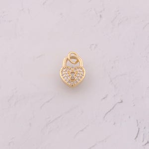 18K Gold Filled Heart Pendant Dainty CZ Love Lock Charms for DIY Jewelry Findings Making Supply