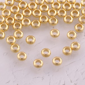 50 pcs 18K Gold Filled Wheel Spacer Beads Dainty Large Hole Beads for DIY Jewelry Findings Making Supply