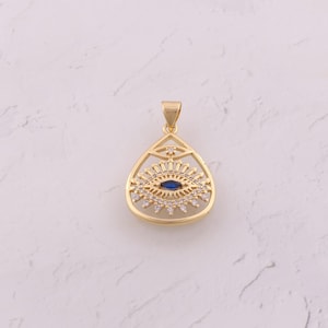 18K Gold Filled Water Drop Evil Eye Pendant Dainty CZ Tear Drop Devil Eye Charms for DIY Jewelry Findings Making Supply