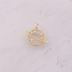 18K Gold Filled Saturn Pendant Dainty CZ Universe Planet Charms for DIY Jewelry Findings Making Supply