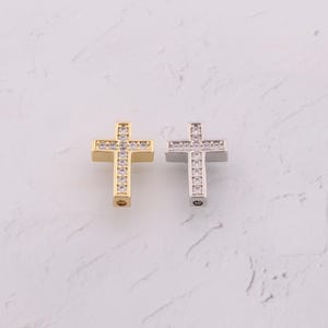 18K Gold Filled Cross Spacer Beads Dainty CZ Christian Beads for DIY Jewelry Findings Making Supply
