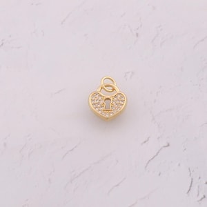 18K Gold Filled Heart Pendant Dainty CZ Love Lock Charms for DIY Jewelry Findings Making Supply