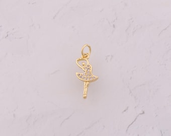 18K Gold Filled Ballet Pendant Dainty CZ Dancer Charms for DIY Jewelry Findings Making Supply