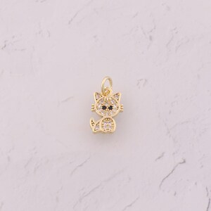 18K Gold Filled Cat Pendant Dainty CZ Animal Charms for DIY Jewelry Findings Making Supply