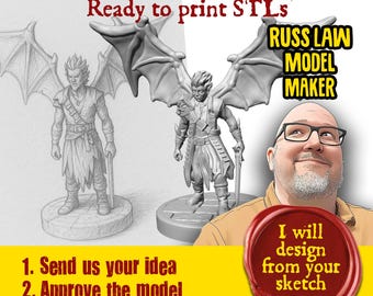 Diseño de modelo 3D personalizado a partir de su boceto / Encargo de figuras en miniatura personalizadas / Archivos STL únicos listos para imprimir para juegos de guerra D y D