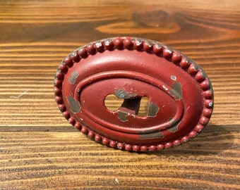 Keyhole, Distressed keyhoe knob, furniture refurbishing, cabinet knob, red