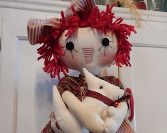 Doll, Annie and her Bestie Westie, rag doll, raggedy ann, primitive doll