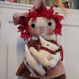 Doll, Annie and her Bestie Westie, rag doll, raggedy ann, primitive doll